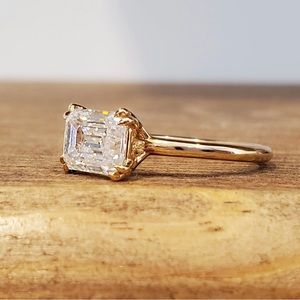 2 Carat Emerald Cut Moissanite East West setting